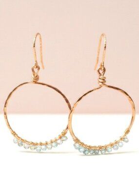 Handmade Beachy Hoop Earrings with Apatite and 14k Gold Wire